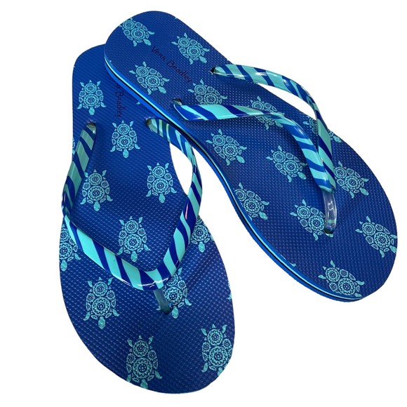 NEW VERA BRADLEY woman's size 9 10 turtle print blue thong flip flop sandals - Picture 1 of 9